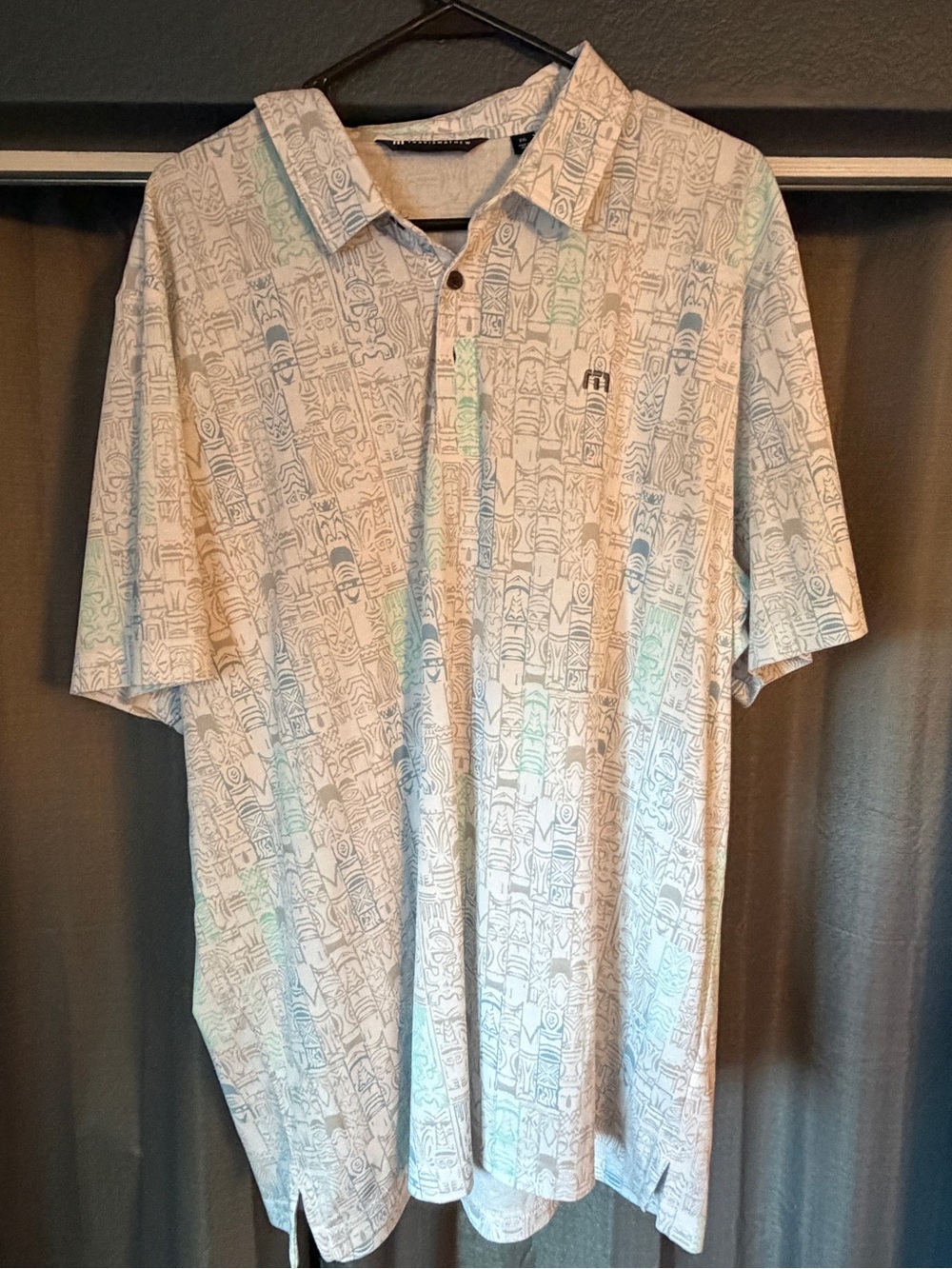 Travis Mathew South Sea Arts white Short Sleeve Polo with Subtle Geometric Print